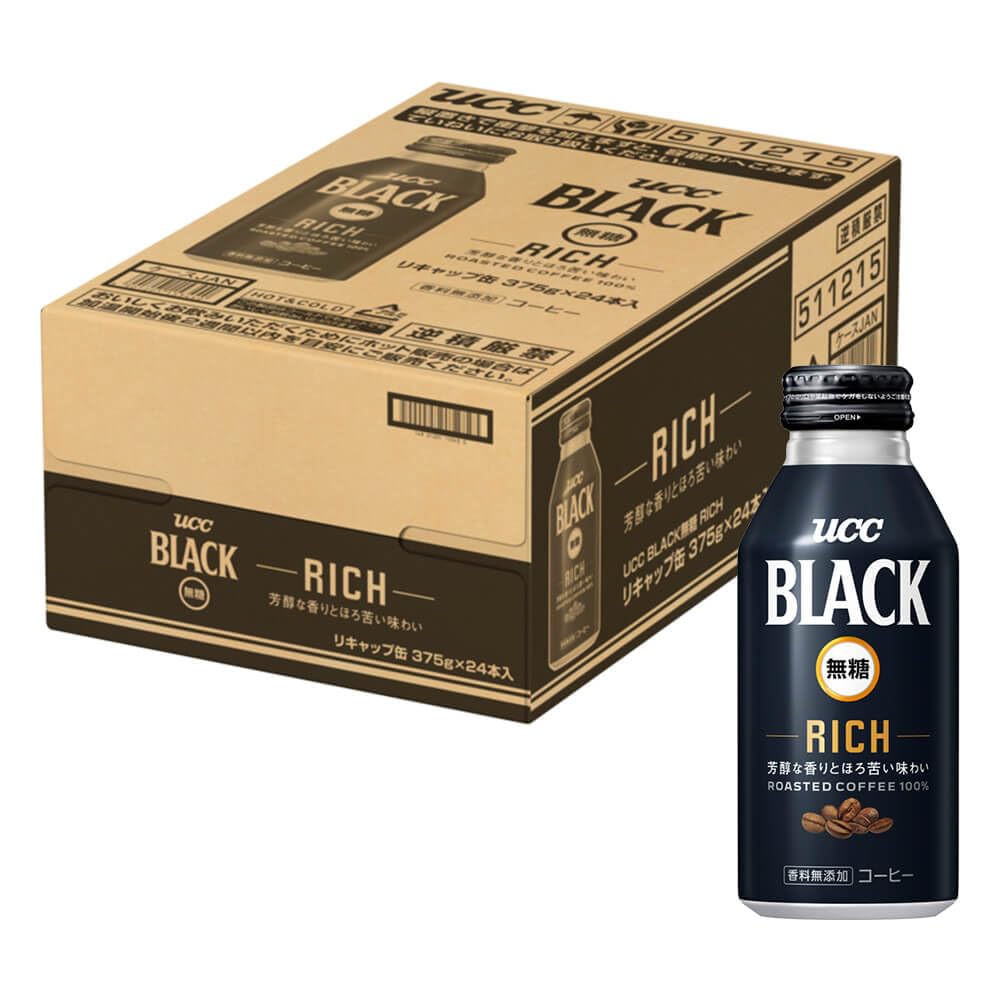 ブラック無糖 BLACK無糖 RICH 缶コーヒー 375g×24本【アイスコーヒー】【香料無添加】【ケース】【箱】