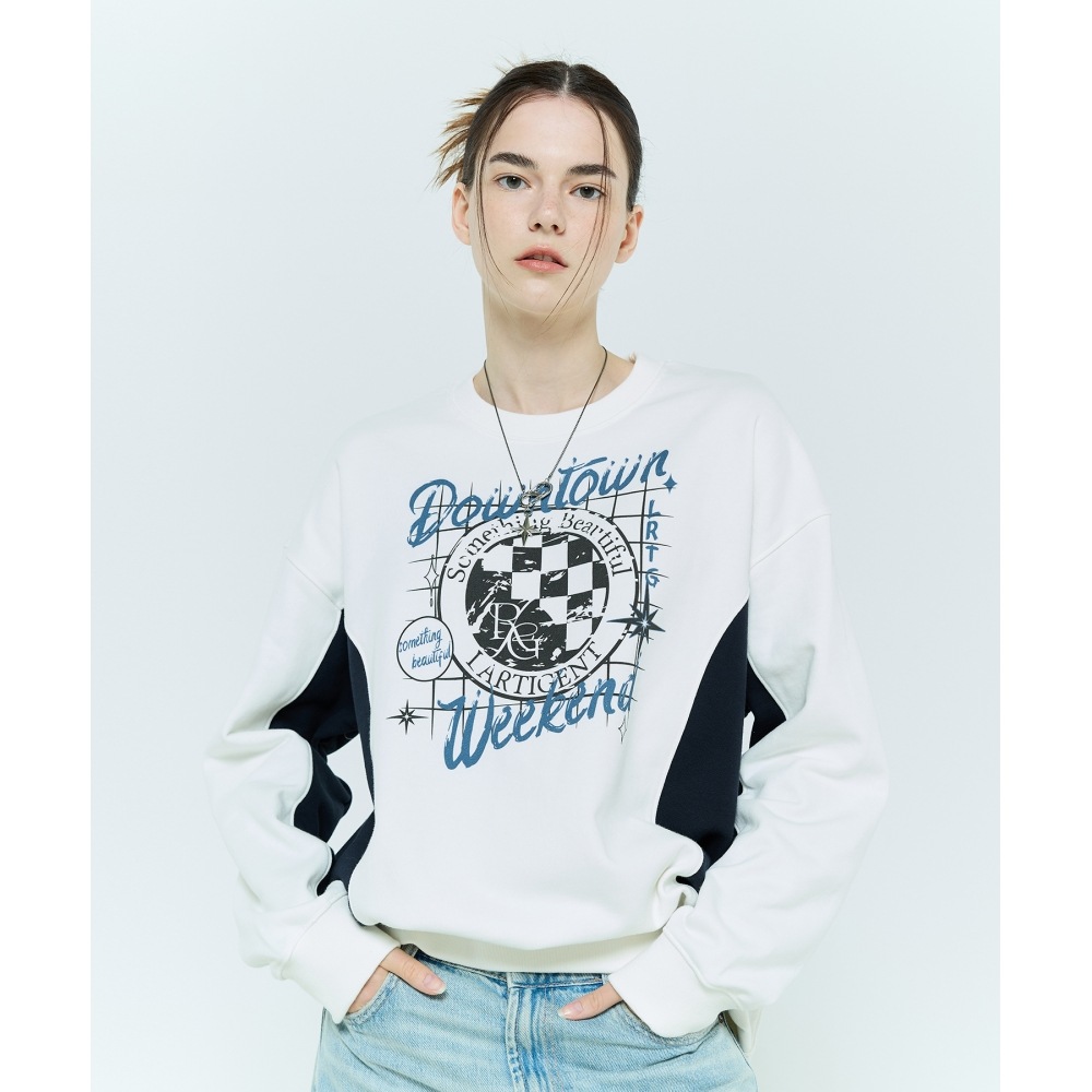 LARTIGENT L6 ダウンチェッカースウェットシャツ(ホワイト)