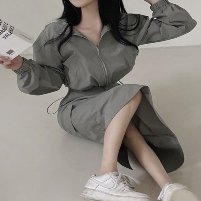 セットアップ 3カラー ウインドブレーカー カーゴスカート ロング丈 スポーティー カジュアル 大人可愛い ママコーデ 韓国 人気 トレンド 新作 20代 30代 40代 きれいめ レトロ シンプル