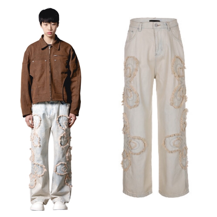 【SURGERY】surgery clover logo patch jeans 'cream' Surgery Clover Logo P STYLE | KREAM