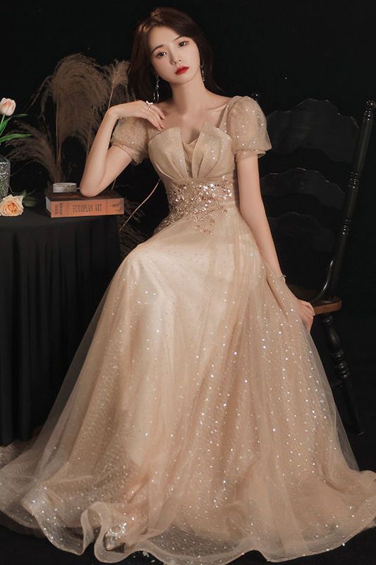 タキシードの女性の結婚式の長いタイプの宴会の雰囲気の学生は司会を試験します