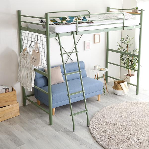 ロフトベット コンセント付き 宮棚つき 大人 対応 耐荷重 丈夫 安心 安全 おしゃれ はしご 梯子 パイプベッド ベッド ベット グリーン 緑 黒 白 27,665円