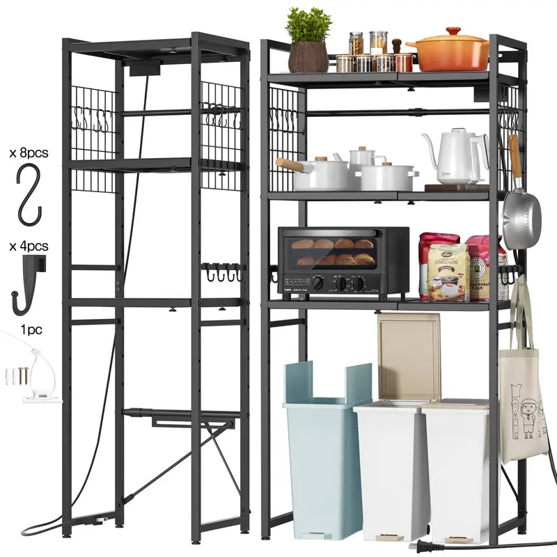 冷蔵庫上ラック ゴミ箱上ラック キッチンラック 冷蔵庫ラック キッチン 棚 ゴミ箱 ランドリーラック W50～80×D42×H170cm洗濯機ラック レンジ棚 耐荷重90kg 高さ13段階調節 大型電
