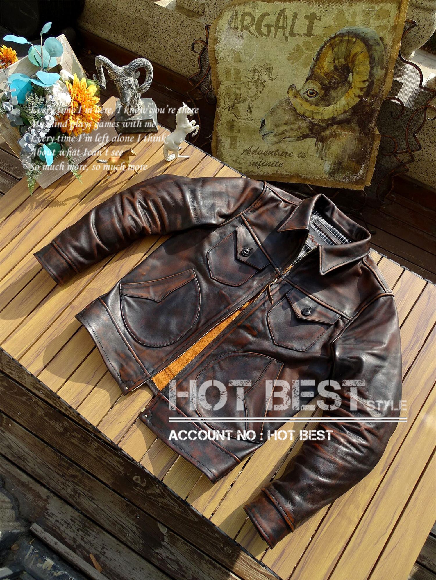 1.2mm 茶芯ホースハイド 復刻40s アビエイタースタイル 裏地なし レザージャケット 革ジャン クロム鞣し ヴィンテージ加工 馬革