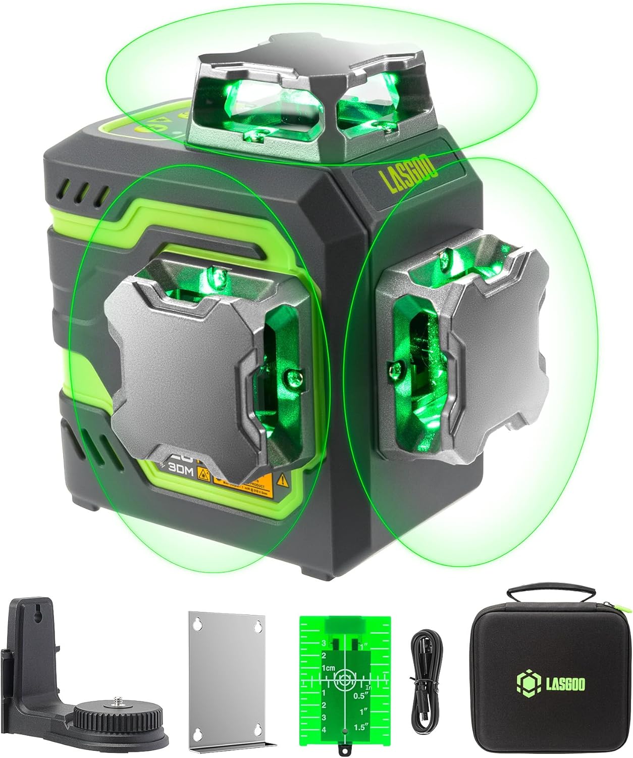LasGoo LG-3DM グリーンビームレーザー水準器セルフレベリング3x360クロスラインレーザー建築・絵画吊り下げ用5200mAh内蔵充電式バッテリーType-Cケーブルマグネット式
