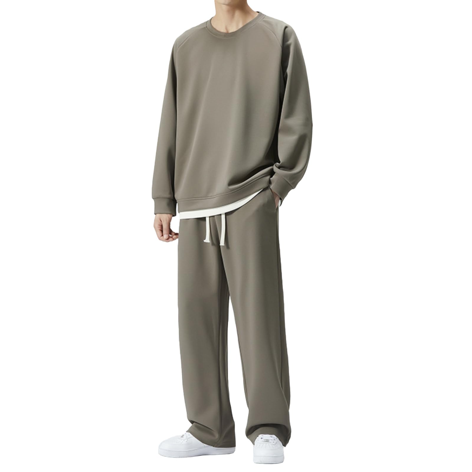 [ユニベイズ] ルームウェア メンズ 上下セット 長袖 薄手 スウェット セットアップ 部屋着 フェイクレイヤード 春 秋 冬 (JP, アルファベット, M, グレー)