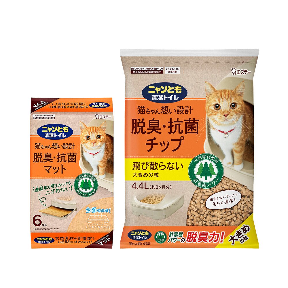 ニャンとも清潔トイレ　脱臭・抗菌マット　６枚X２　＋　脱臭・抗菌チップ　大きめの粒　４．４ＬX２　ＣＲＣ30―11―40―20―00