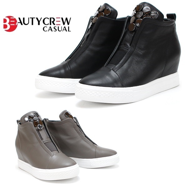 ビューティクルーカジュアル 027 レディース 革 インヒール スニーカー 3E 厚底beautycrew casual ブーツ 皮 ブラック グレイ レザースニーカー 大人BEAUTYCREW C