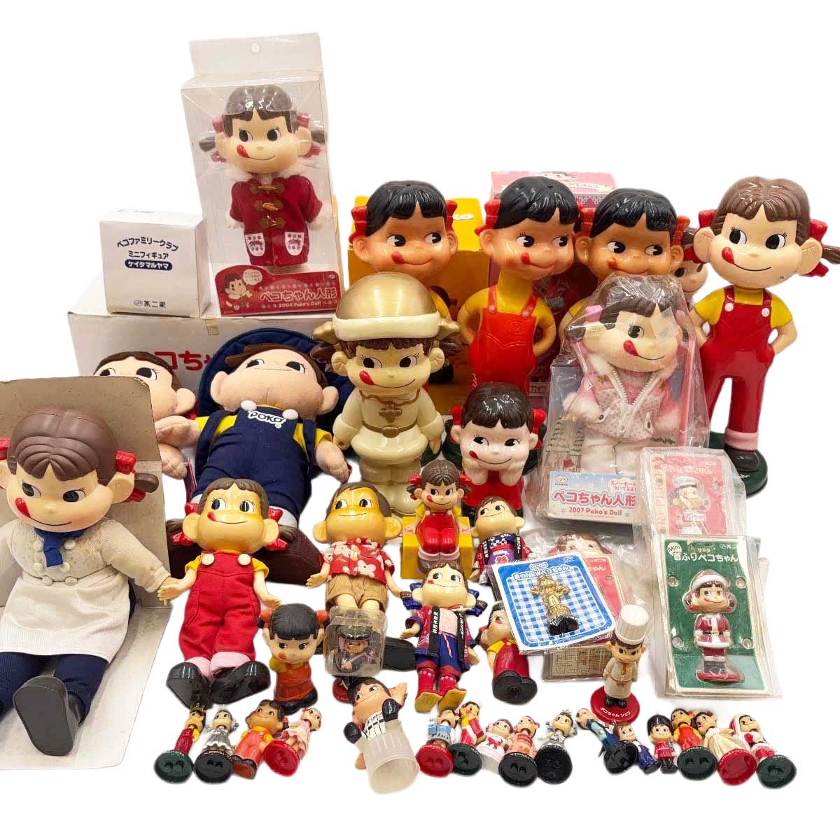 【中古】[大量セット] ペコちゃん レトロ ビンテージ フィギュア 首振り人形 ぬいぐるみ 貯金箱 ほかまとめて ポコちゃん