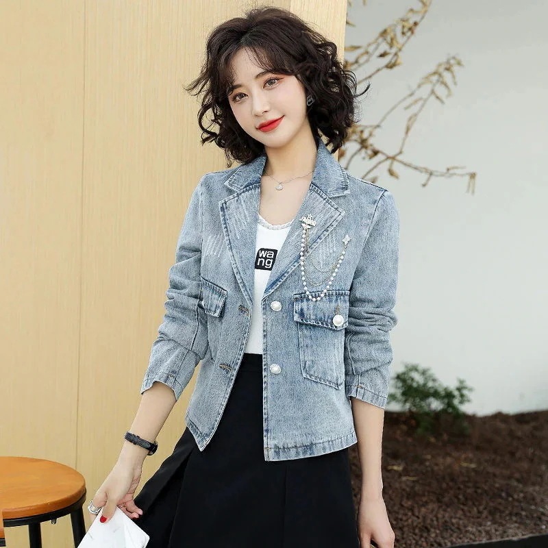 コーデに役立つ！デニムジャケットデニムジャケットシャツアイデアコートジャケットショット丈アウターデニムジャケットレトロ韓国ファッション