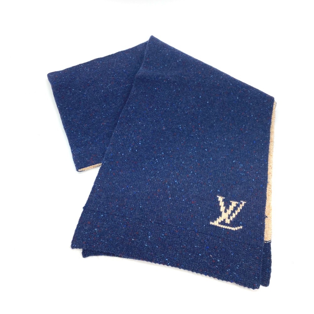 マフラー LV ロゴ モノグラムフラワー ウール/カシミヤ ネイビー