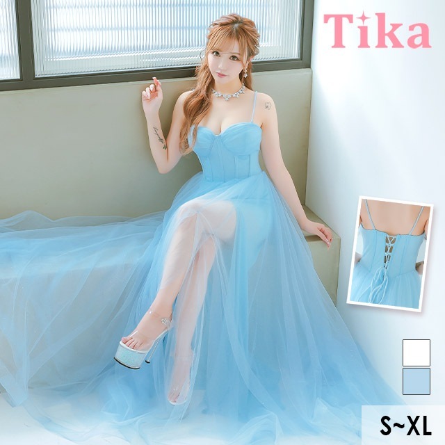 【送料無料】キャバ ドレス チュール ロング キャミソール S～XLサイズ 大きいサイズ セクシー キャバドレス キャバ嬢 キャバクラ ラウンジ ワンピース ハートカット ウエディングドレス レディー