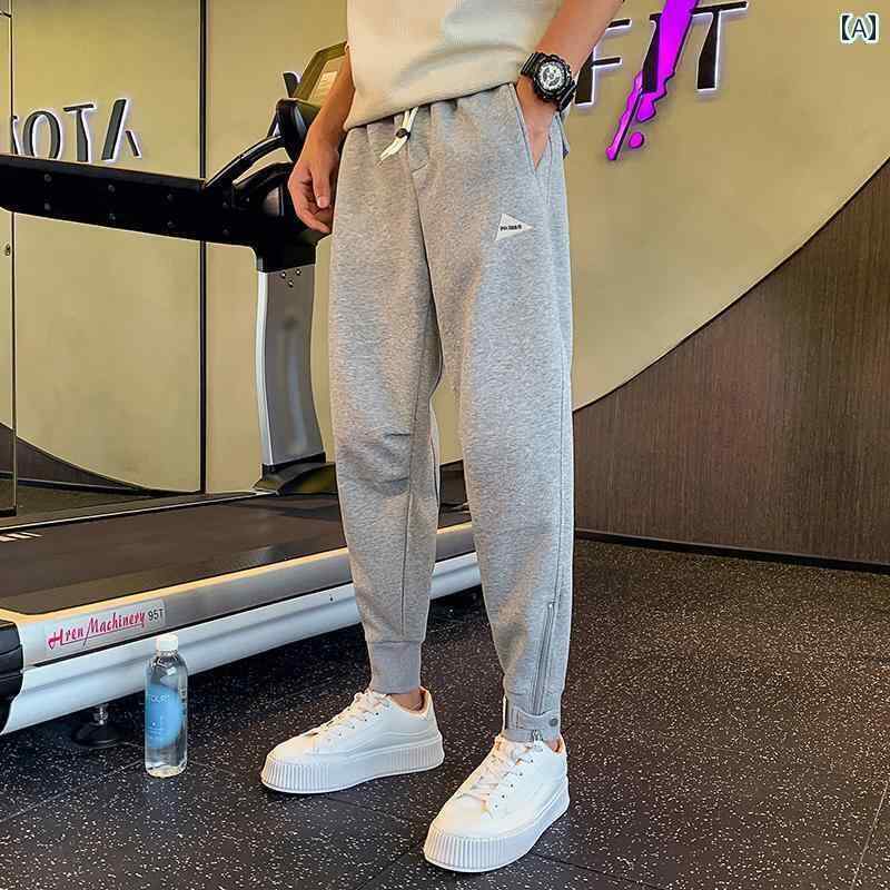 メンズ カジュアル パンツ スウェット 快適 ズボン ジッパー 秋冬 レギンス 韓国 ロング
