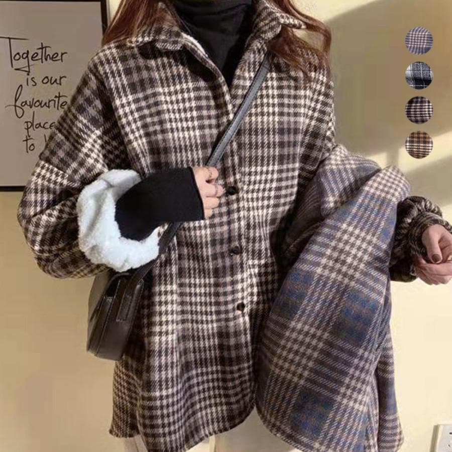 チェック柄シャツ 裏ボア ジャケット秋冬 ニット