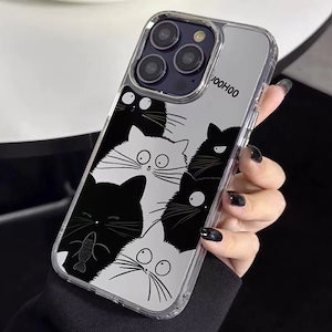 iphone15promax 携帯電話ケースに適した白黒猫ミラー 14 iphone 13promax 化粧鏡 X/xr 個性