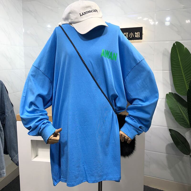 4color レディース トップス 長袖 Tシャツ オーバーサイズ ブルー ピンク ホワイト