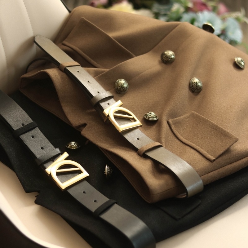 ベイクドカラー ベルト付 Aライン スカート 膝丈 ひざ丈 タイト Aライン ベルト ウエストマーク ボタン付 可愛い きれいめ シンプル おしゃれ お洒落 かっこいい レトロ こなれ感