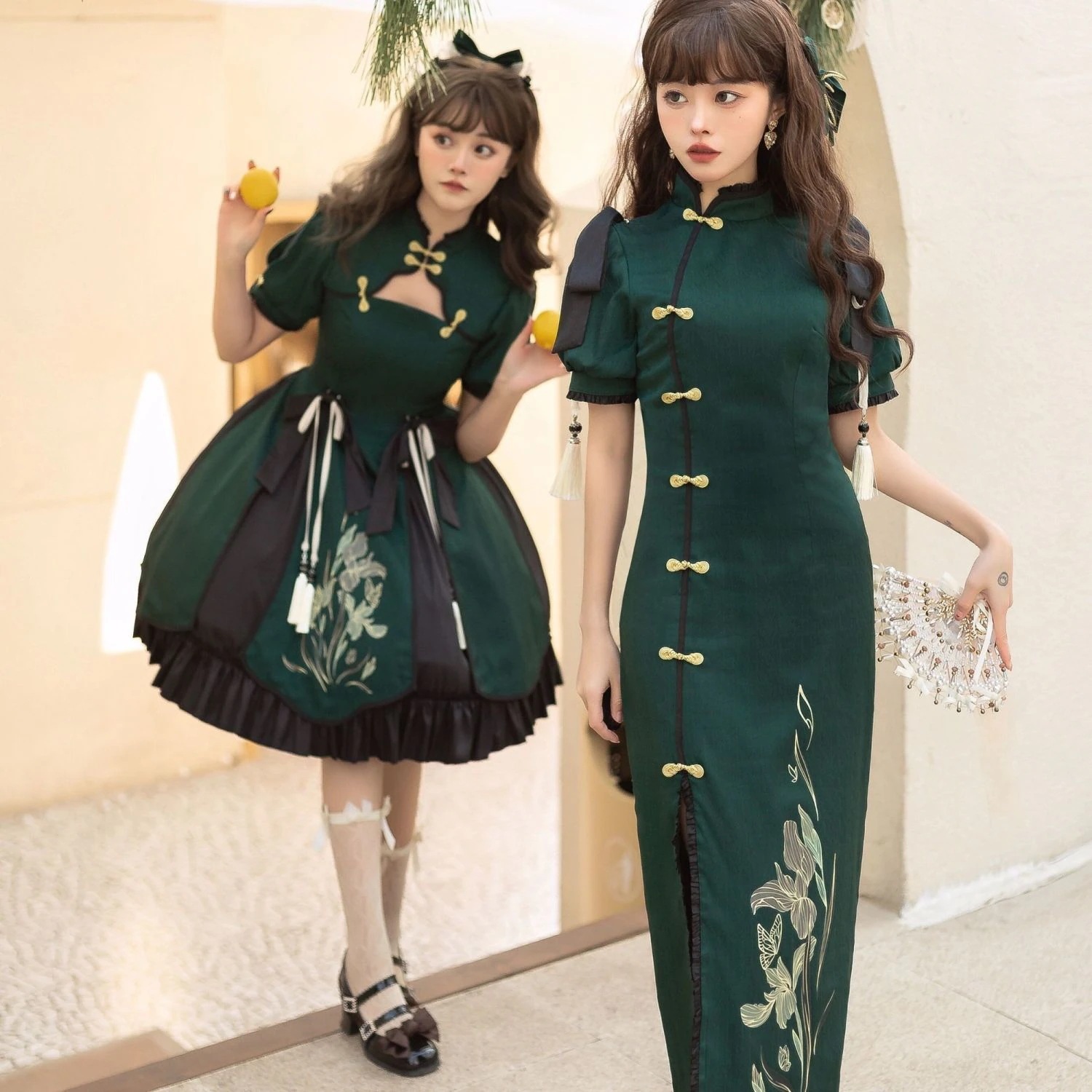 ロリータ豫園.チャイナロングセクション/半袖pスカート風壁おじさん夏ロリータ