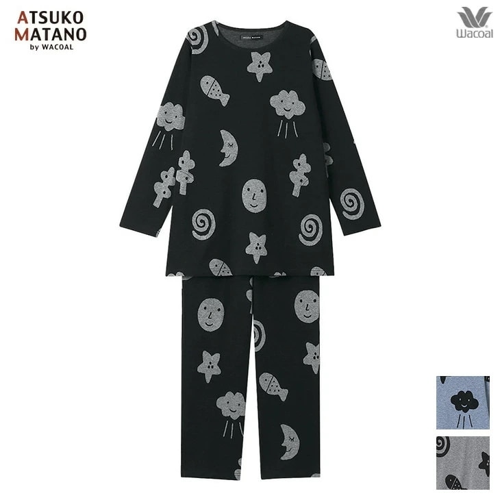 マタノアツコ ワコール wacoal パジャマ ルームウェア ナイトウェア 寝間着 部屋着 レディース 長袖 太陽や雲星のモチーフ 秋冬 HDX574