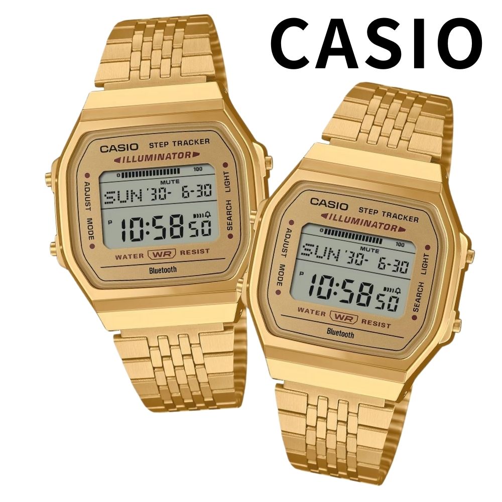 カシオ ペアウォッチ 腕時計 デジタル ステンレスベルト ゴールド スマホ連携 歩数計 お揃い ユニセックス メンズ レディース ペアセット カップル 親子ペア プレゼント ギフト CASIO 時計