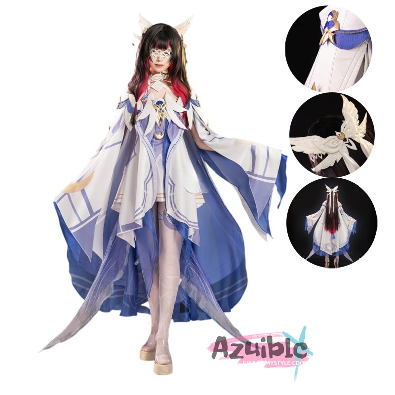 Azuiblc 原神コスプレ衣装 コロンビーナ(少女) 3D樹脂製パーツ 髪飾り付き ワンピース 再現衣装