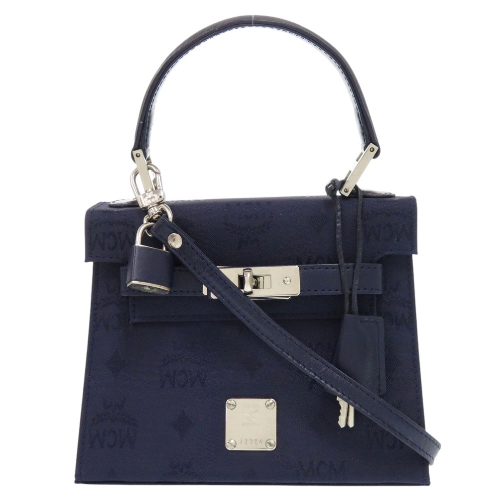 美品 ロゴ 2WAY ハンドバッグ レザー/PVC/PVC ネイビー 0887【中古】 レディース