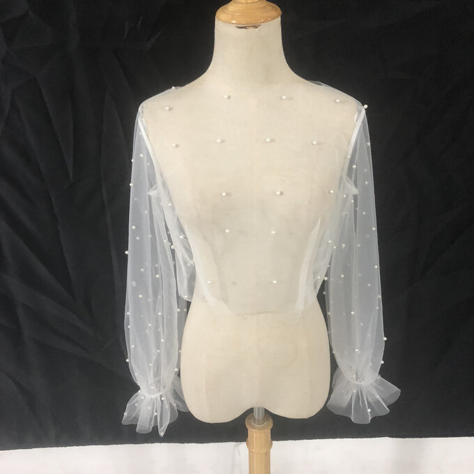 ウエディングドレス中に入れるボレロ ソフトチュールパール ホワイト 長袖　 花嫁 10,912円