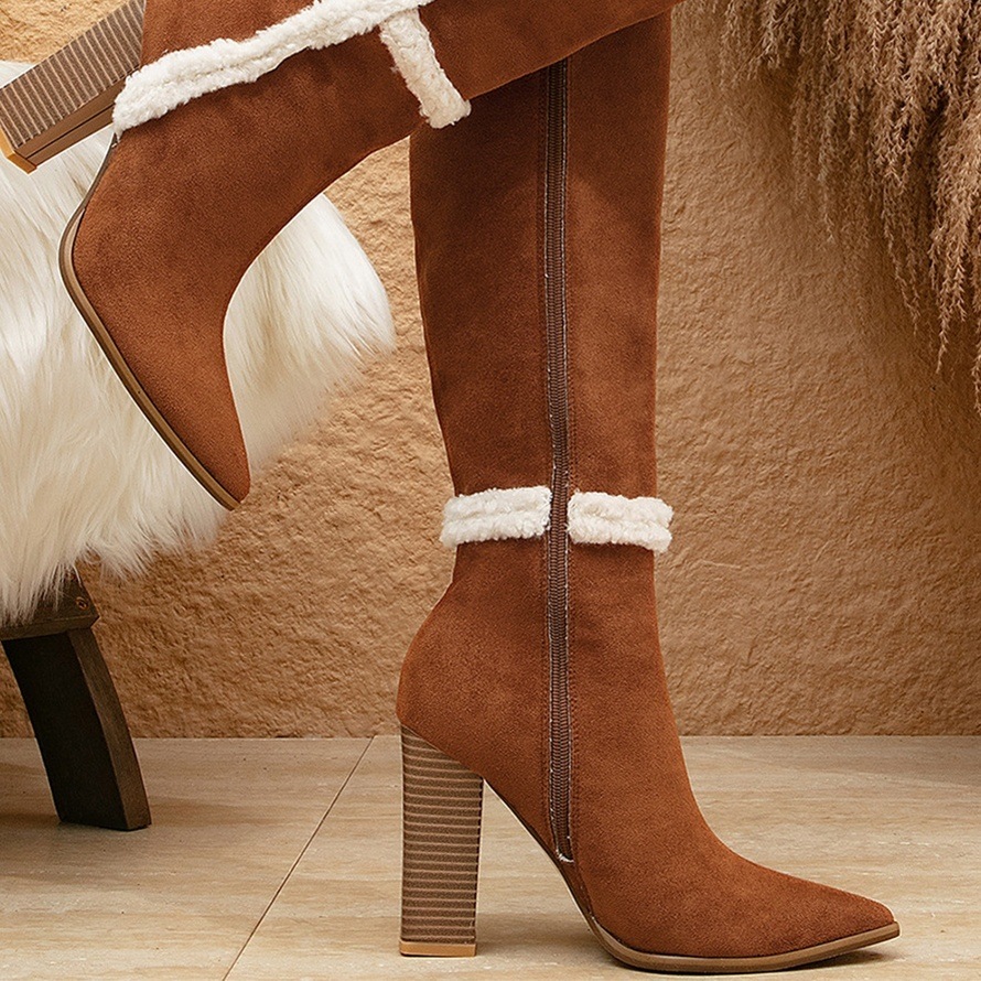 ロングブーツ レディース ハイヒール 歩きやすい 履きやすい 痛くない 大きいサイズ サイドジップ 美脚 ハイヒール 裏起毛 PU 男女