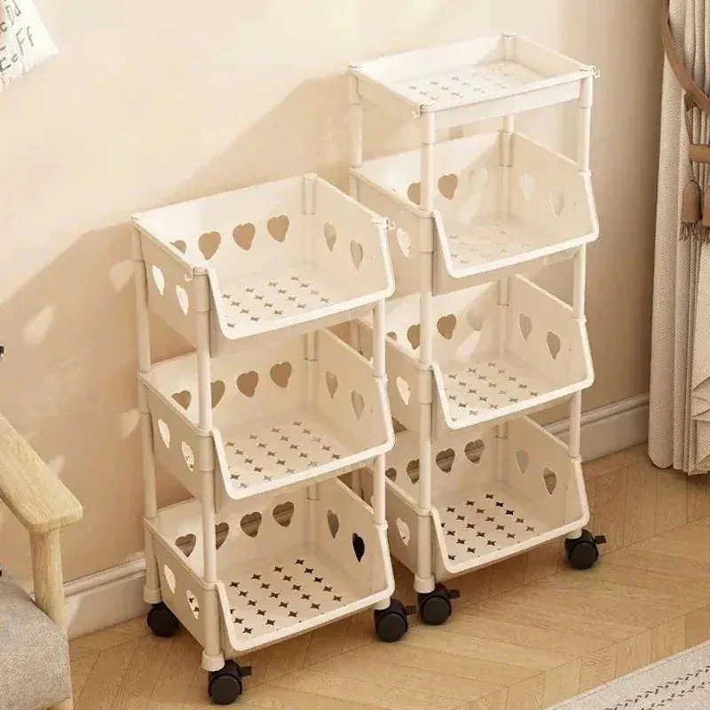 [タイムセール]カートおやつ棚ベビー用品収納棚着地可動赤ちゃんおもちゃ収納棚クリーム風値下げ