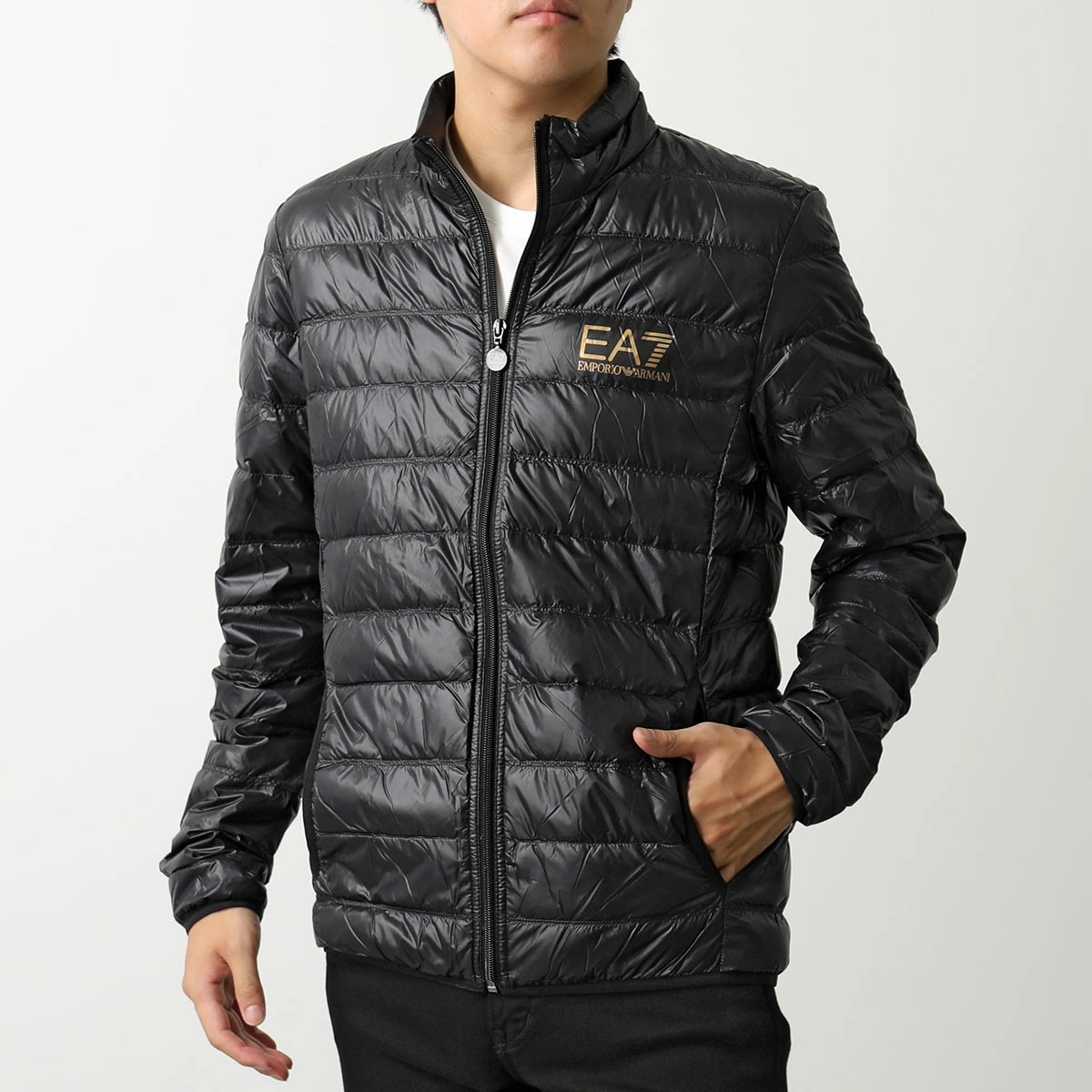 EA7 EMPORIO ARMANI エアセッテ エンポリオアルマーニ ダウンジャケット 8NPB01 PN29Z メンズ ライトダウン 軽量 パッカブル仕様 ロゴ 0208/BLACK
