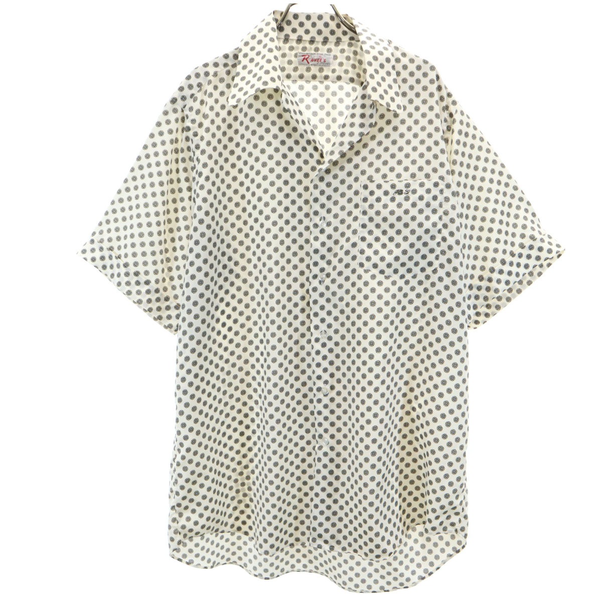 RANEES 50s 60s ヴィンテージ 総柄 半袖 オープンカラーシャツ アイボリー メンズ 古着
