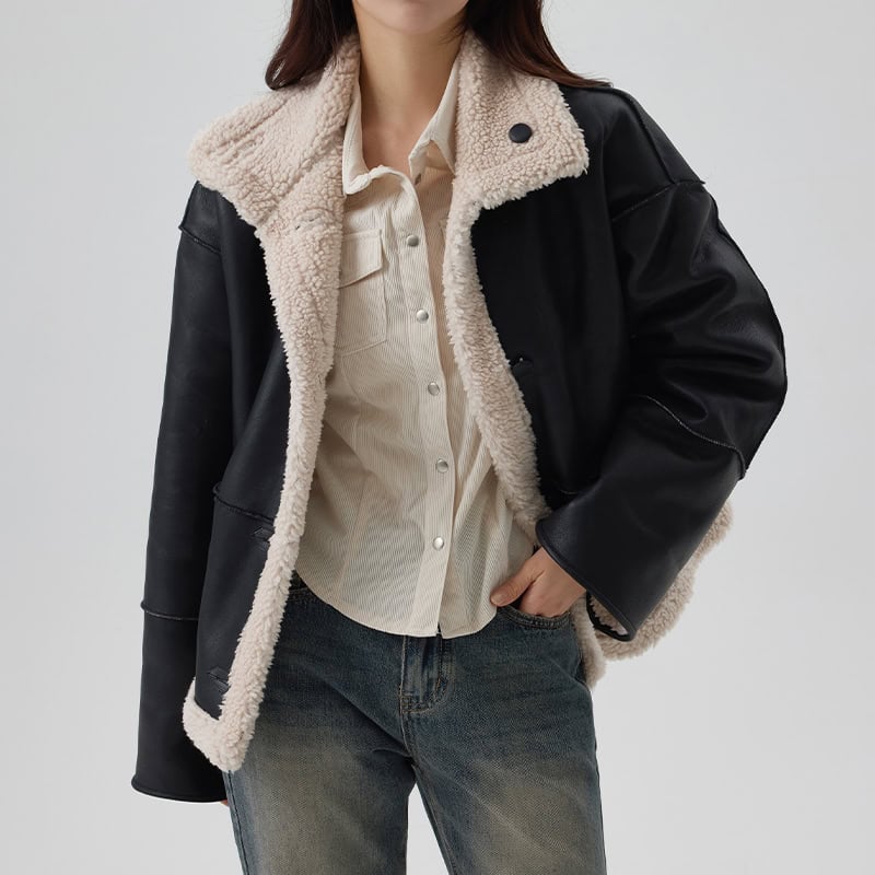 リバーシブルレザー羊毛オーバージャケット