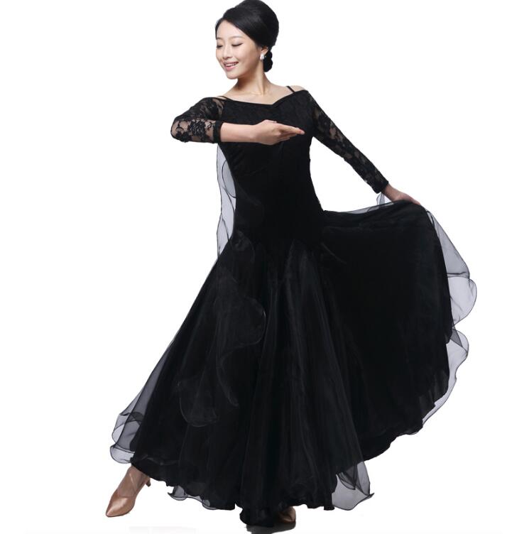 「社交ダンス専用」ダンス ドレス 優雅 演出服競技用 ワルツドレス 高級感 エレガント ステージ衣装 踊りドレス イベント服スタンダードダンス 舞台 長袖 スパンコール レース付き シフォン 可愛いドレス