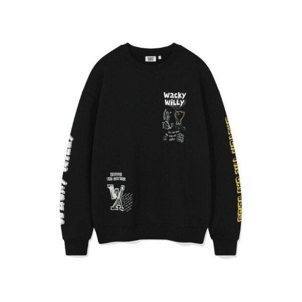 ワキウィリー長袖Tシャツ KQJ WA2503CR17BK スプレーグラフィック トレーナー ブラック