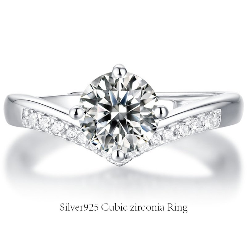 指輪 レディース 数量は多 婚約指輪 Vライン 名入れ無料 一粒ダイヤ 重ね付け 0.45カラット シルバー フリーサイズ