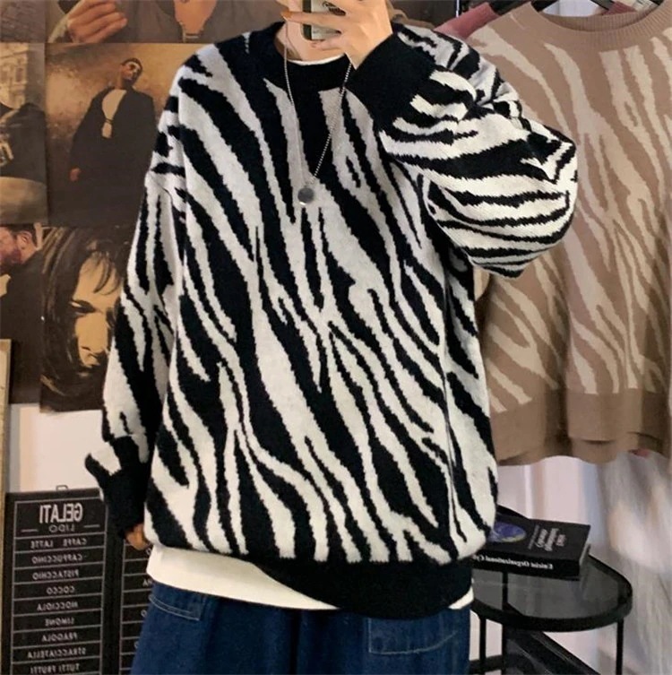 大人気！ ナチュラルでシンプルなデザイン 激安セール パーソナリティ 怠惰な風 トレンド 秋 冬 ニット オシャレ 学院風 快適である ゆったりする ゼブラ柄 セーター 韓国 トレンディ 簡約