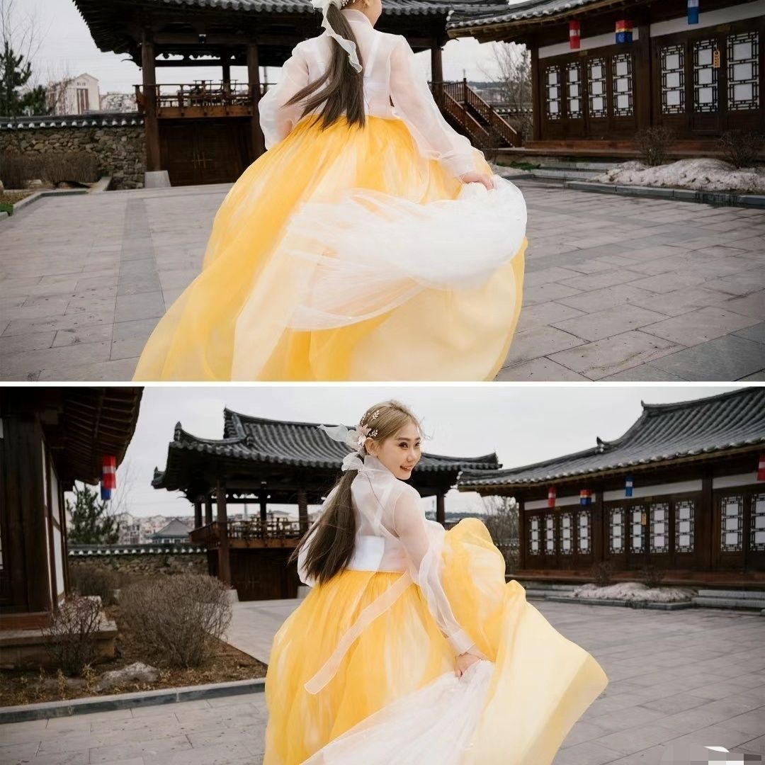 【送料無料】延吉服飾 韓国プリンセス服 エスニック風 イエロー エレガント 韓国服 延吉服飾