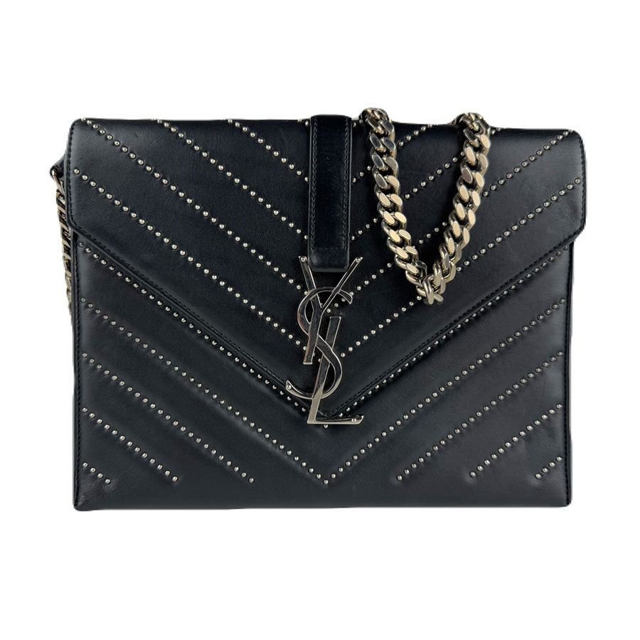 サンローラン SAINT LAURENT ショルダーバッグ レザー/メタル ブラック/シルバー レディース z7857
