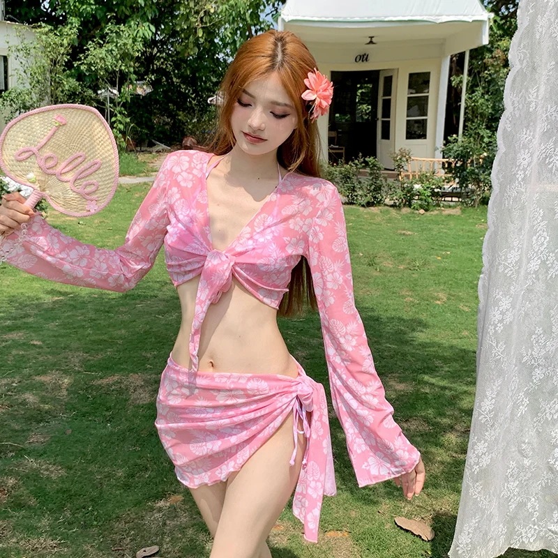 Wossuisunkouth韓国の香りの花甘いタイトな女の子分割水着セット4つのセクシーな純粋な要求ビーチバケーション水着 - 201768104