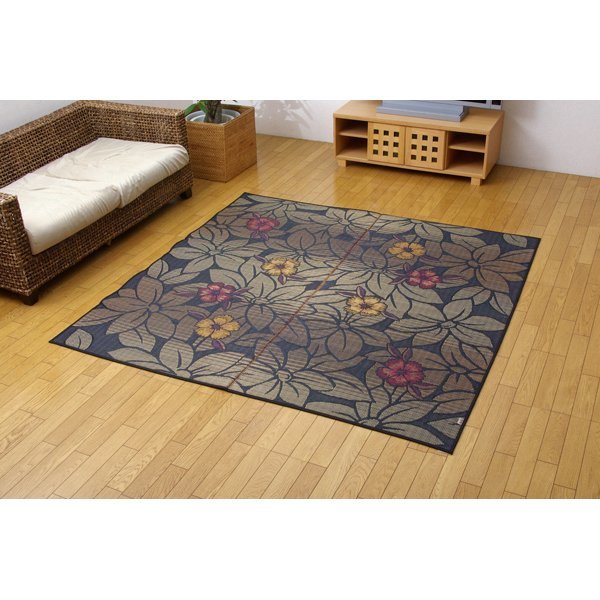 純国産/日本製 袋織 い草ラグカーペット Dなでしこ ブラック 約191250cm（裏：不織布）