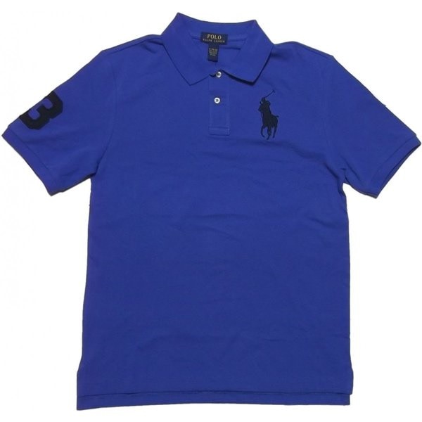 ボーイズサイズ 半袖 ビッグポニー 鹿の子 ポロシャツ ブルー boys PR2-1266
