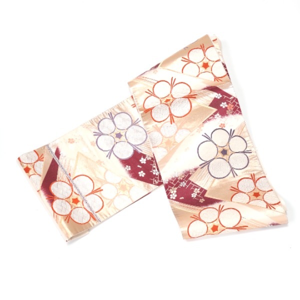 梅の花 正絹 袋帯 白