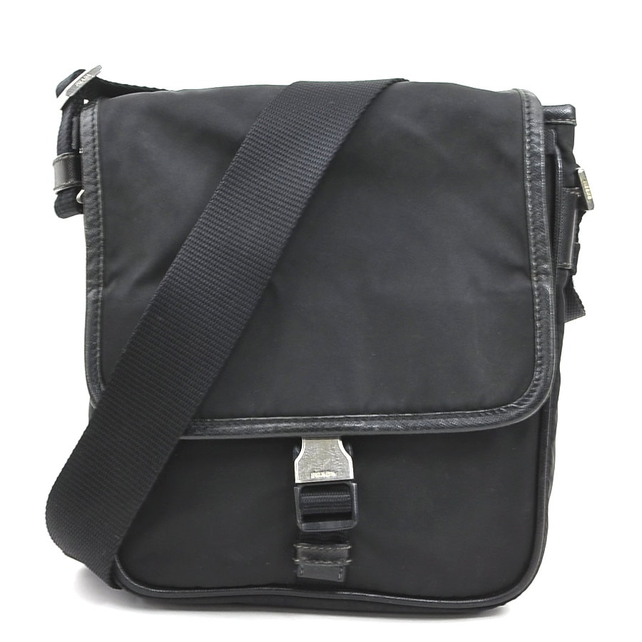 プラダ PRADA 斜め掛けショルダーバッグ ナイロン ブラック シルバー メンズ e61293a