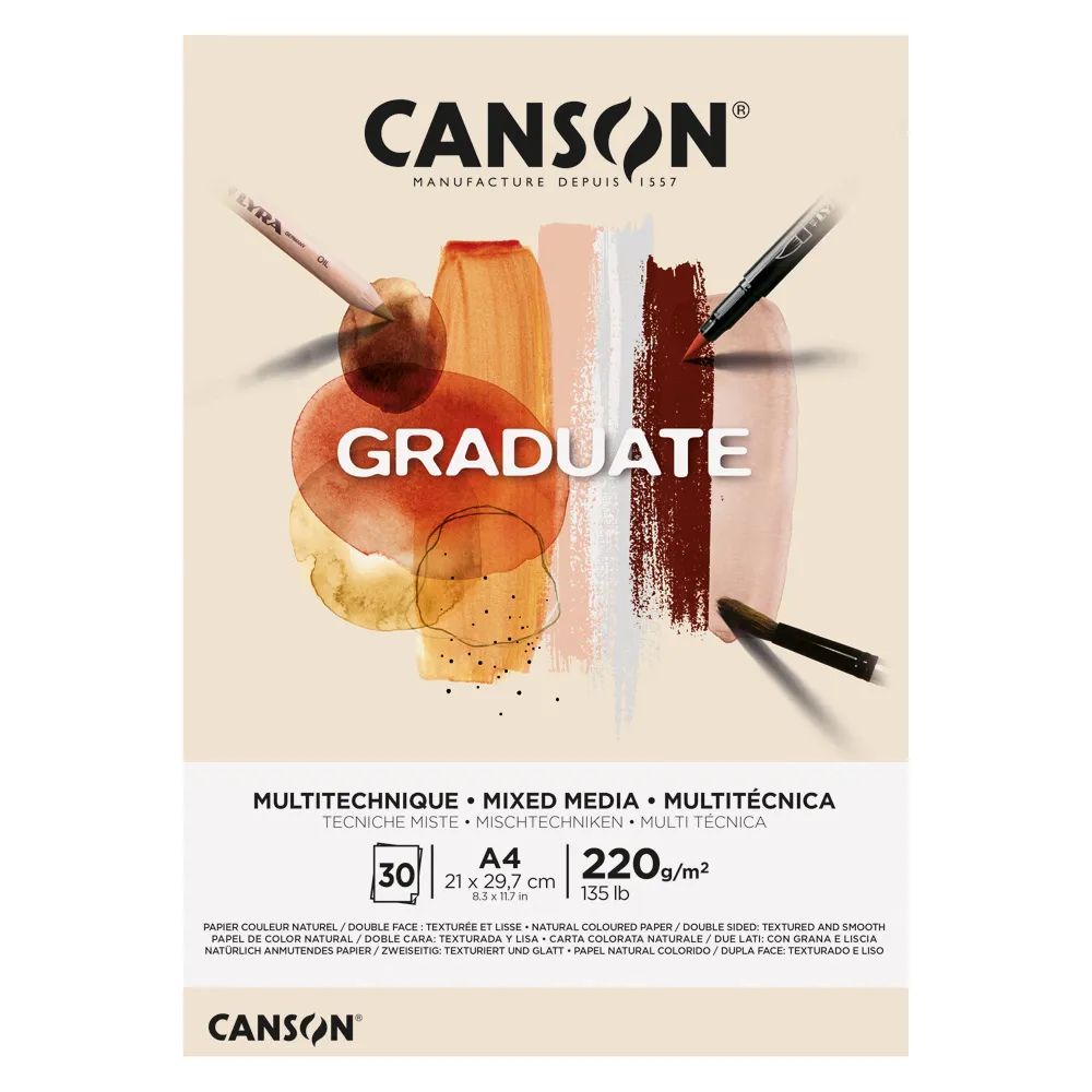 （まとめ買い）スケッチブック キャンソン グラジュエイト パッド ミックスメディア ナチュラルペーパー A4 30枚 C400110368 [x3]