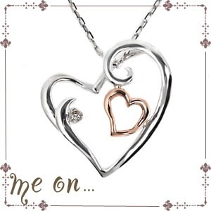 me on... 上品で繊細なデザインのダブルハート K10ホワイトゴール WG ＆K10ピンクゴールド PG ダブルオープンハートモチーフ天然ダイヤモンドネックレス 発送目安：２３週間 送料無