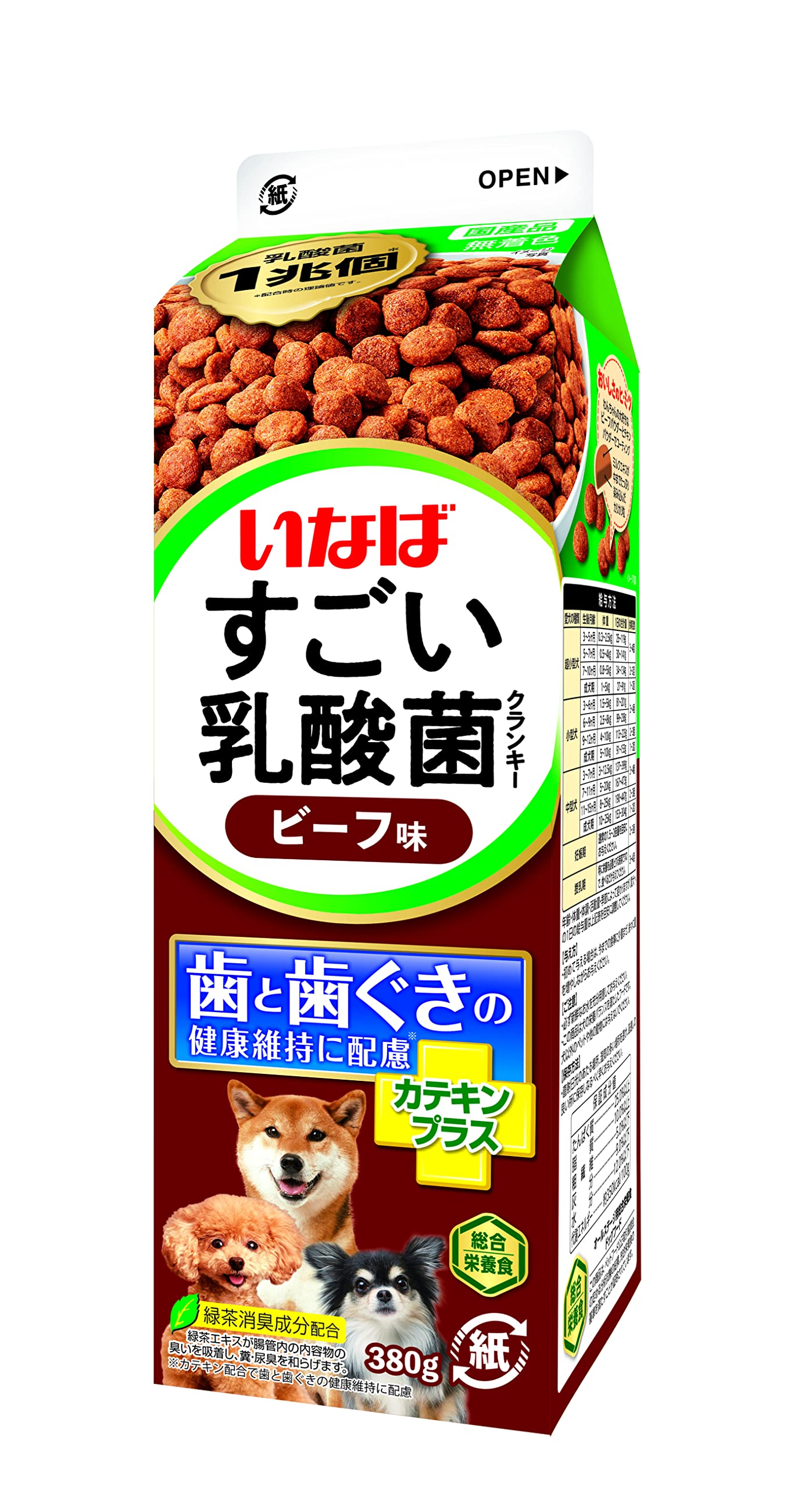 いなば すごい乳酸菌クランキー ビーフ味 380g×12個 (セット) ドライフード 犬用 牛乳パック