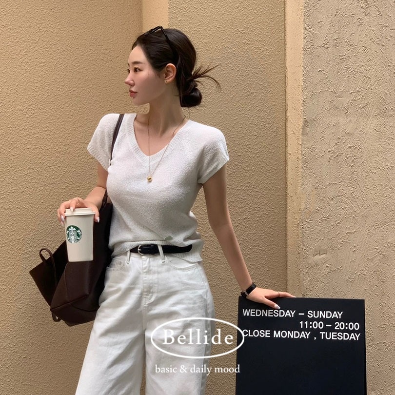 [BELLIDE MADE] Vネックリネン半袖ニット nt1283 6,000円