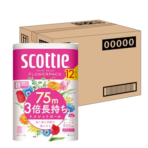 【ケース販売】 スコッティ フラワーパック 3倍長持ち トイレット12ロール 75mダブル ホワイト ×4パック入り