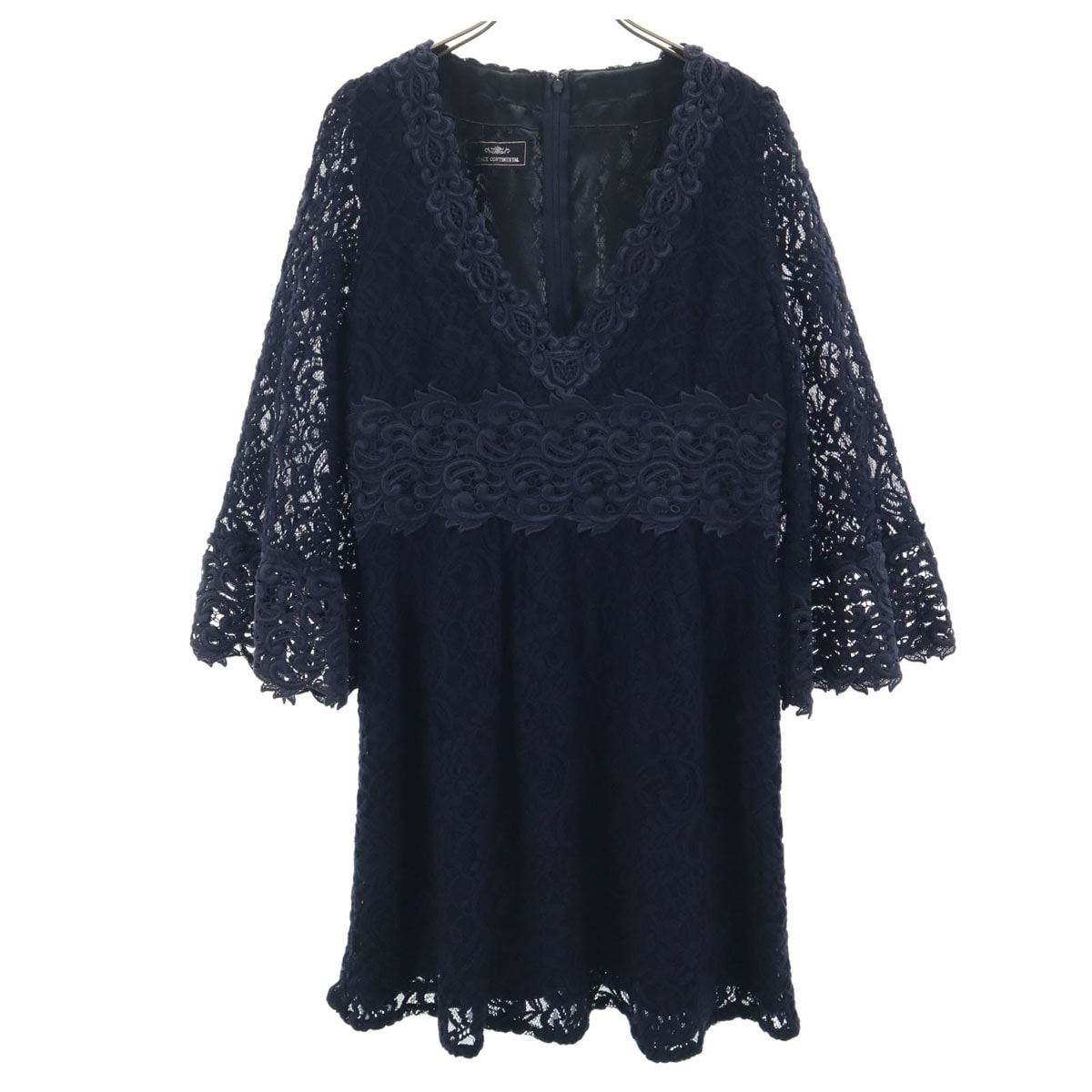 長袖 レース ミニワンピース 38 ネイビー レディース 古着 5,264円