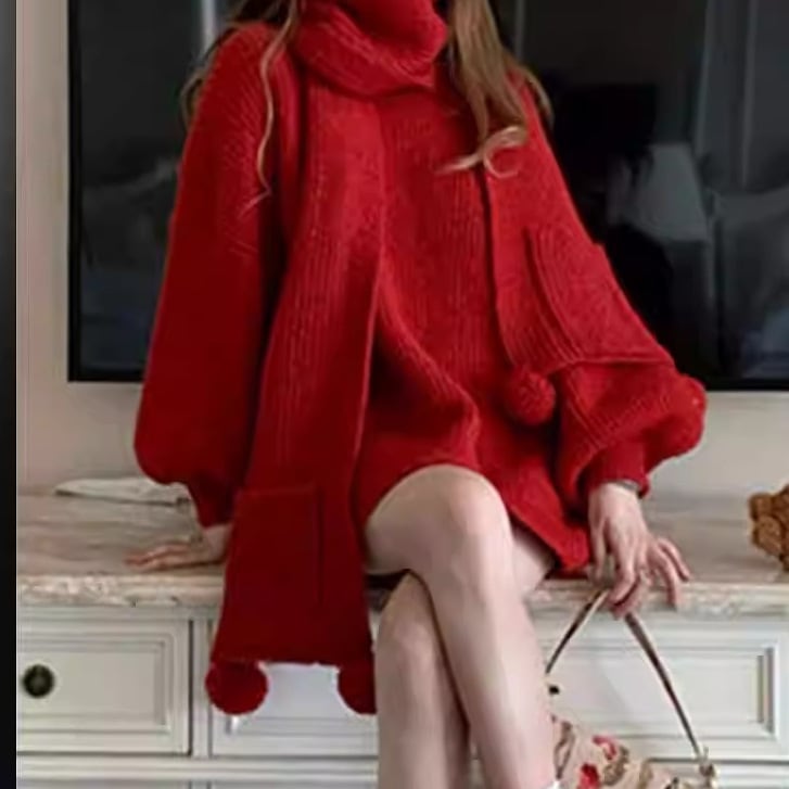 クリスマス レッド セーター スカート レディース 秋冬 ミドル丈 2024年 うさぎ スカーフ 2点セット ファッション レディース セット